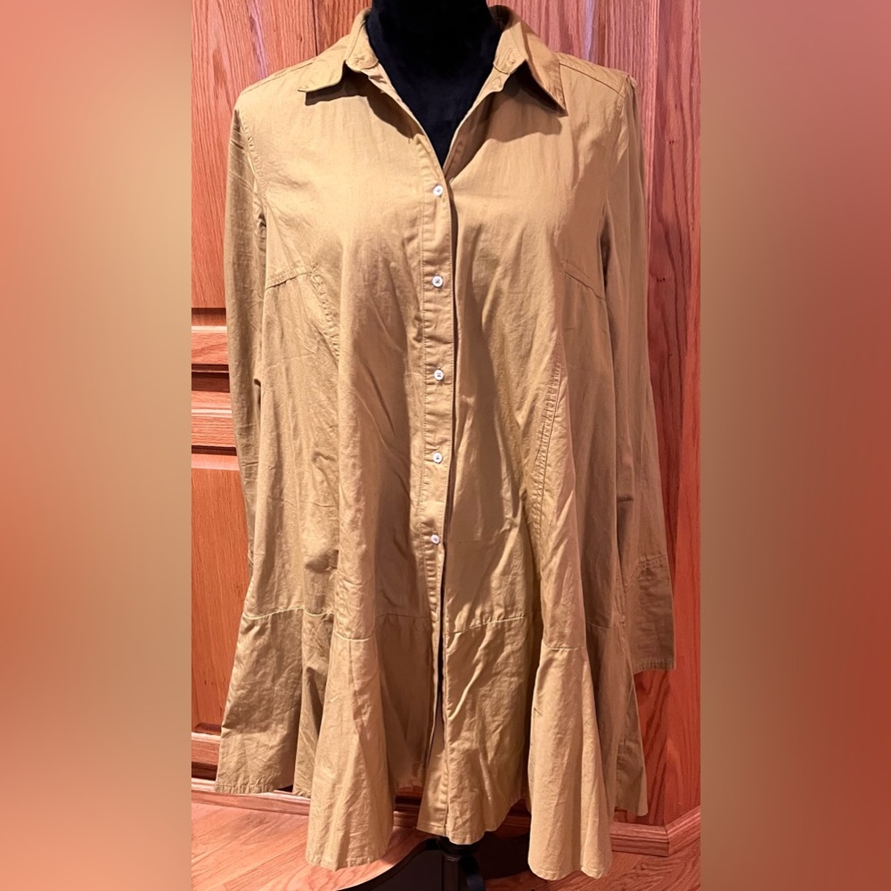 Free People Cotton Poplin Button Front Mini Shirt Dress in Chartreuse Size Small